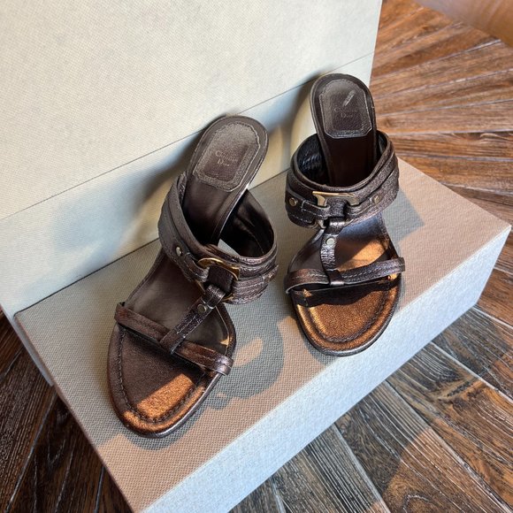 Vintage Christian Dior Y2K Metallic Mule-Sandal Heels With CD Logo - Picture 6 of 8